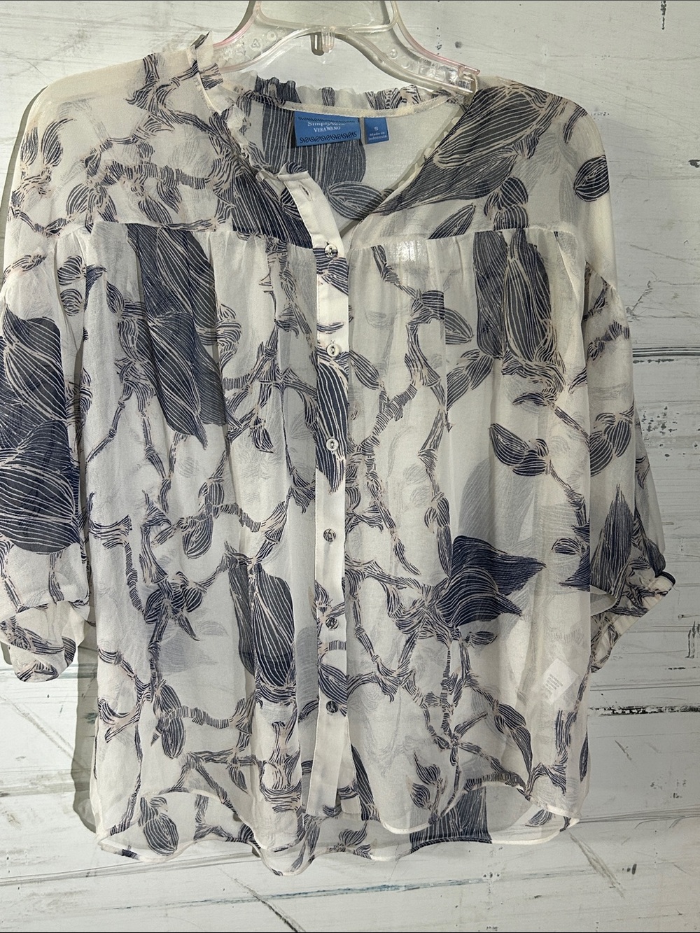 💐 Simply Vera Vera Wang Floral Print Peasant Blouse Size Small Flowy Boho Top
